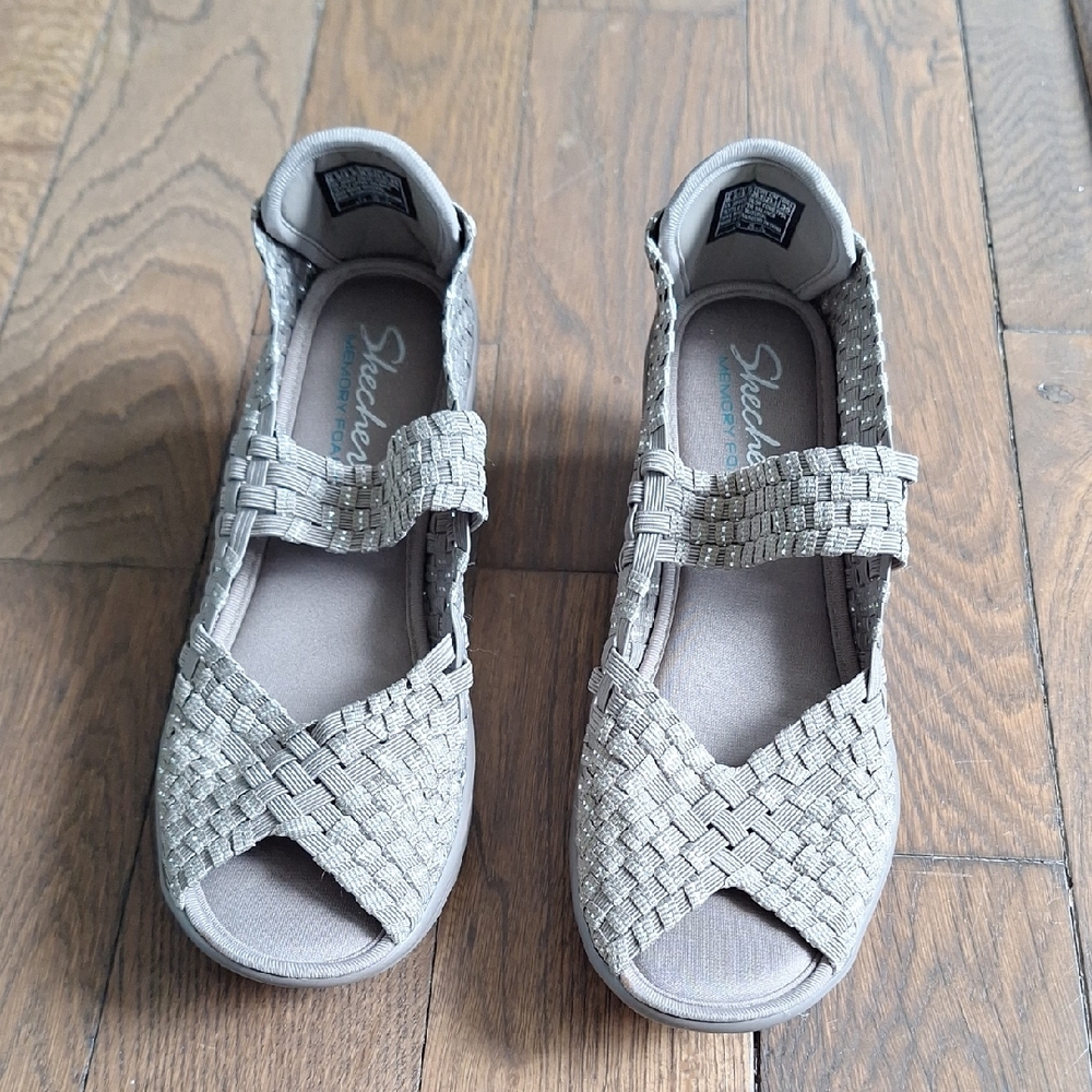 Skechers Silver Sandals Woven Comfort Slip-On